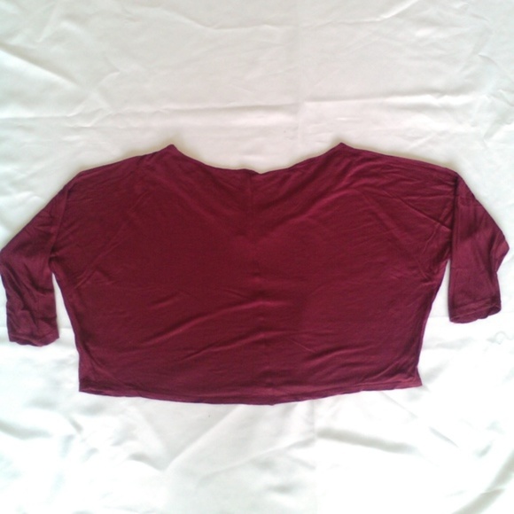 Oversize Burgundy Bead Embellished Scoop Crop Top Boat Neckline Batwing Pretty - Picture 3 of 5